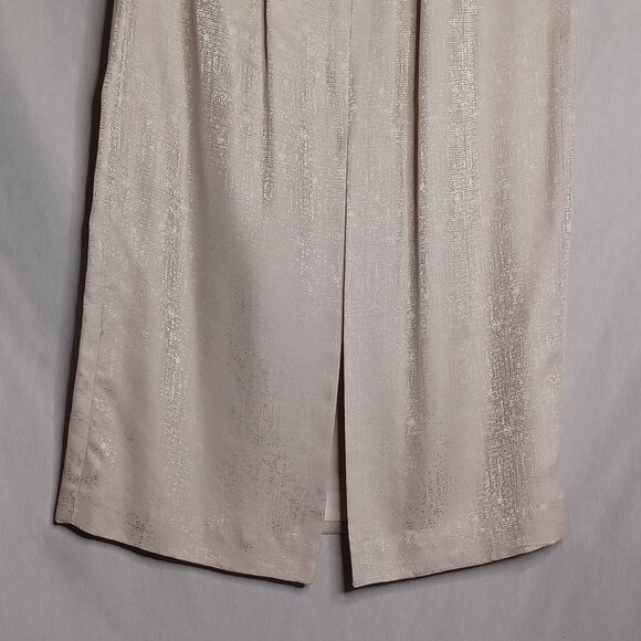 Adrianna Papell Skirt Suit Silk 2pc Womens 10 Beige/Silver Faux Pearl Beaded - Picture 13 of 16